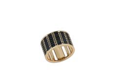 Classic Black Sapphire and Black Diamond Cigar Band 7 Ring in 18K Gold Settings