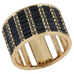 Classic Schwarzer Saphir und schwarzer Diamant Zigarrenband 7 Ring in 18K Goldfassung