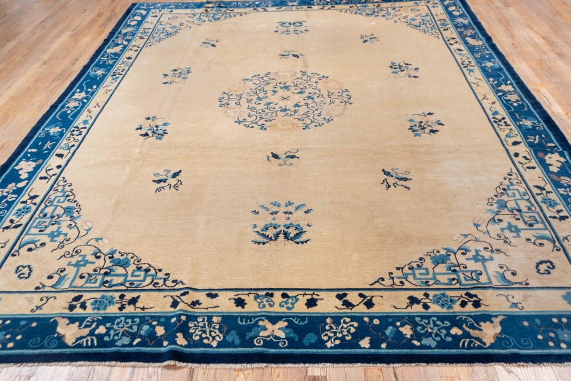 Hand-Knotted Classic Blue and White Antique Chinese Rug For Sale