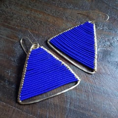 Classic Blue Beaded Pyramid Earrings