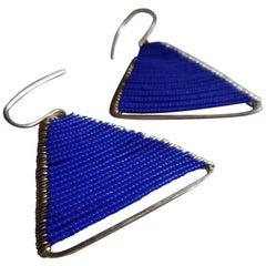 Classic Blue Beaded Pyramid Earrings