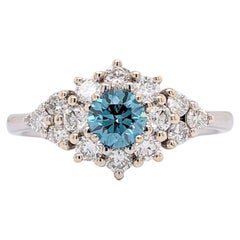 Classic Blue Diamond Ring w Erde Mined Diamanten in massivem 14k Gold Runde 4mm