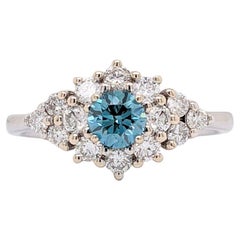 Classic Blue Diamond Ring w Earth Mined Diamonds in Solid 14k Gold Round 4mm