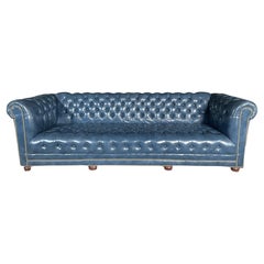 Classic Blue Leather Chesterfield