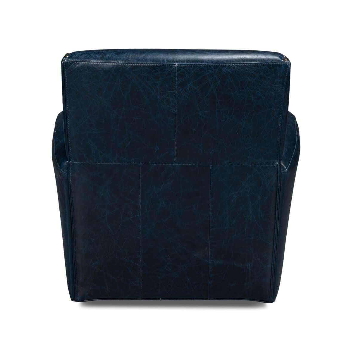 Asian Classic Blue Leather Swivel Armchair For Sale