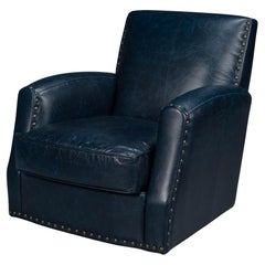 Classic Blue Leather Swivel Armchair