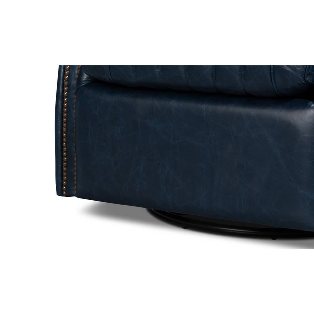 Classic Blue Leather Drehstuhl im Angebot 3