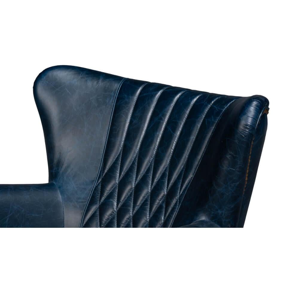 Classic Blue Leather Swivel Chair For Sale 1