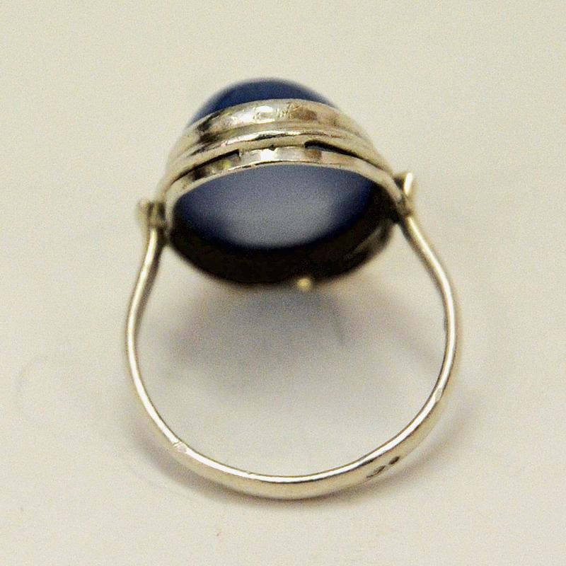 Classic Blue midcentury Oval Stone Silvering 1950s, Scandinavia In Good Condition In Stockholm, SE