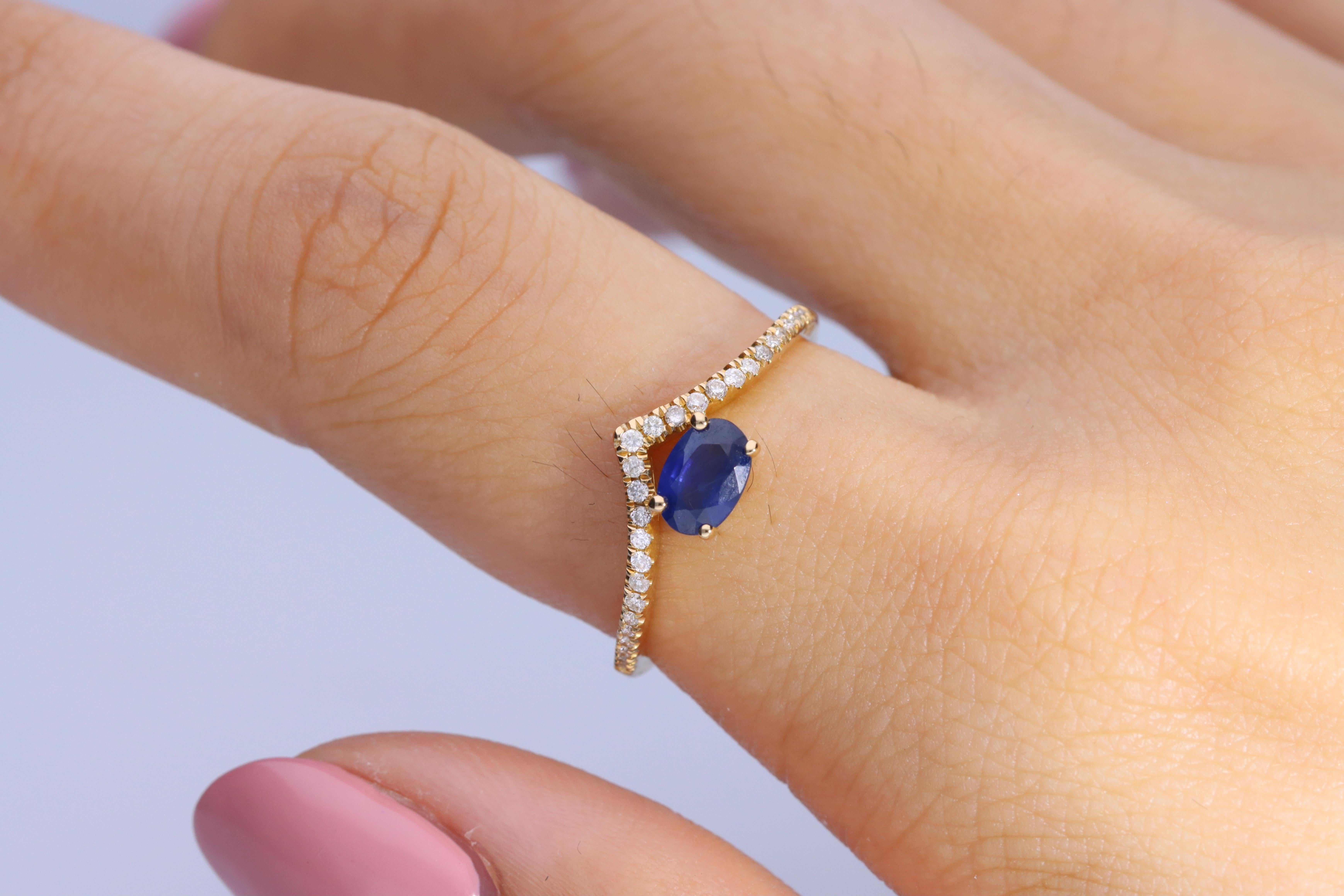 Stunning, timeless and classy eternity Unique Ring. Decorate yourself in luxury with this Gin & Grace Ring. The 10K Yellow Gold jewelry boasts with Oval-cut 1 pcs 0.59 carat Blue Sapphire and Natural Round-cut white Diamond (27 Pcs) 0.11 Carat