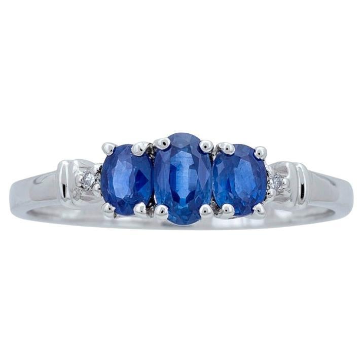 Classic Blue Sapphire 14k White Gold Oval Cut with Round-Cut Diamond Accent Ring