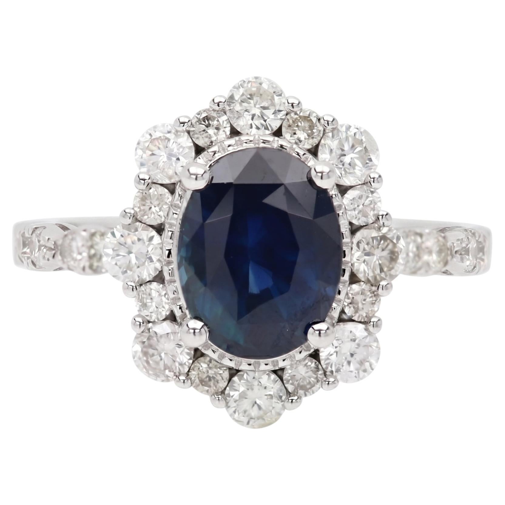 Klassischer blauer Saphir 2,22ct Diamantring Cocktailring massiv 14k Gold