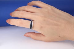Classic Blue Sapphire Baguette Cut Round-Cut Diamond Accents 10k White Gold Ring