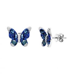 Classic Blue Sapphire  Diamond 18K White Gold Earrings for Her