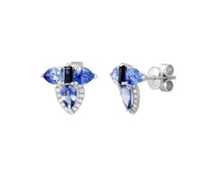 Classic Blue Sapphire  Diamond 18K White Gold Earrings for Her