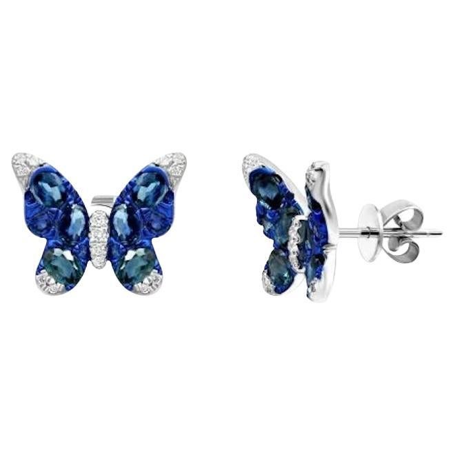 Classic Blue Sapphire  Diamond 18K White Gold Earrings for Her