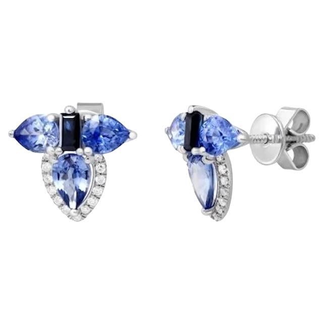Classic Blue Sapphire  Diamond 18K White Gold Earrings for Her
