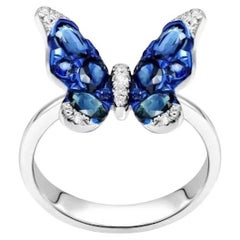 Classic Blue Sapphire  Diamond 18K White Gold Ring for Her