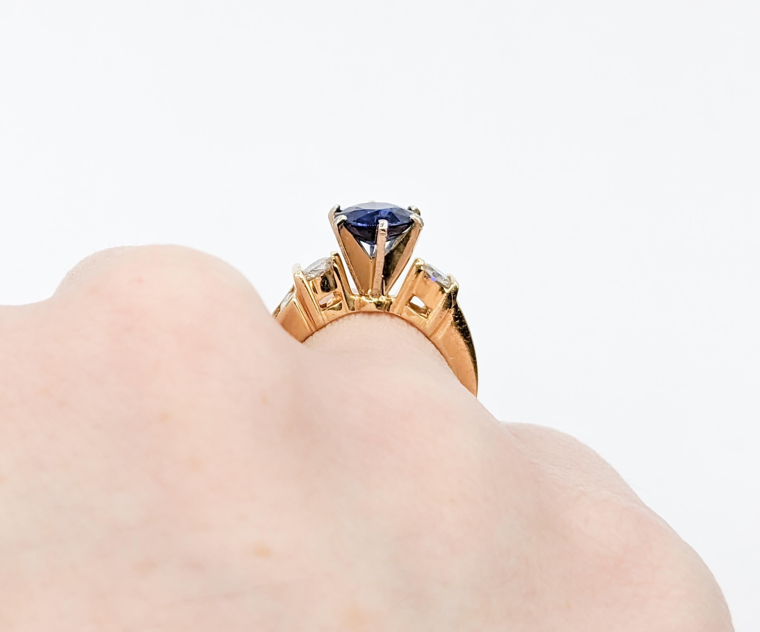 Classic Blue Sapphire & Diamond Engagement Ring in 14K Gold For Sale 4