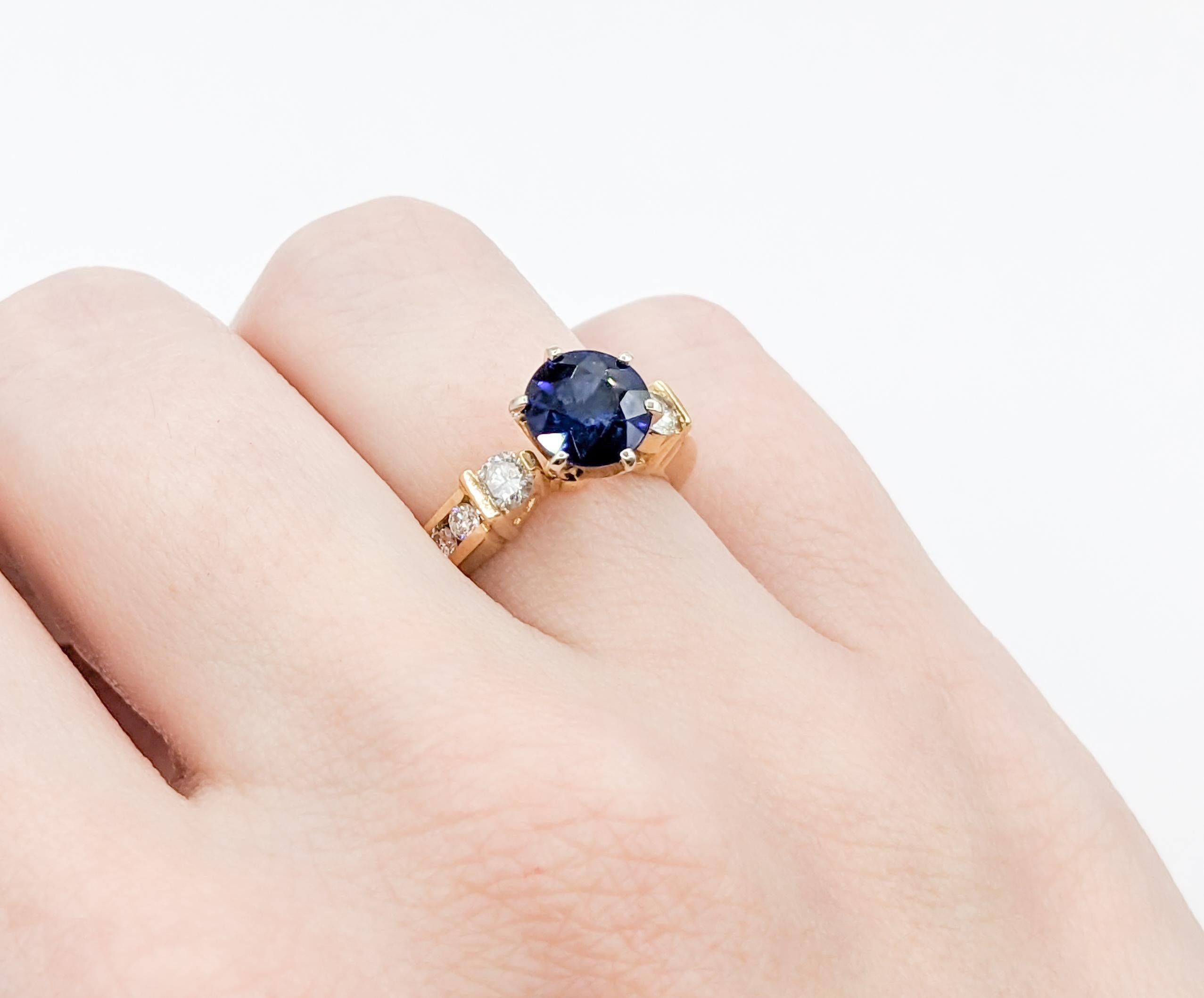 Classic Blue Sapphire & Diamond Engagement Ring in 14K Gold For Sale 5