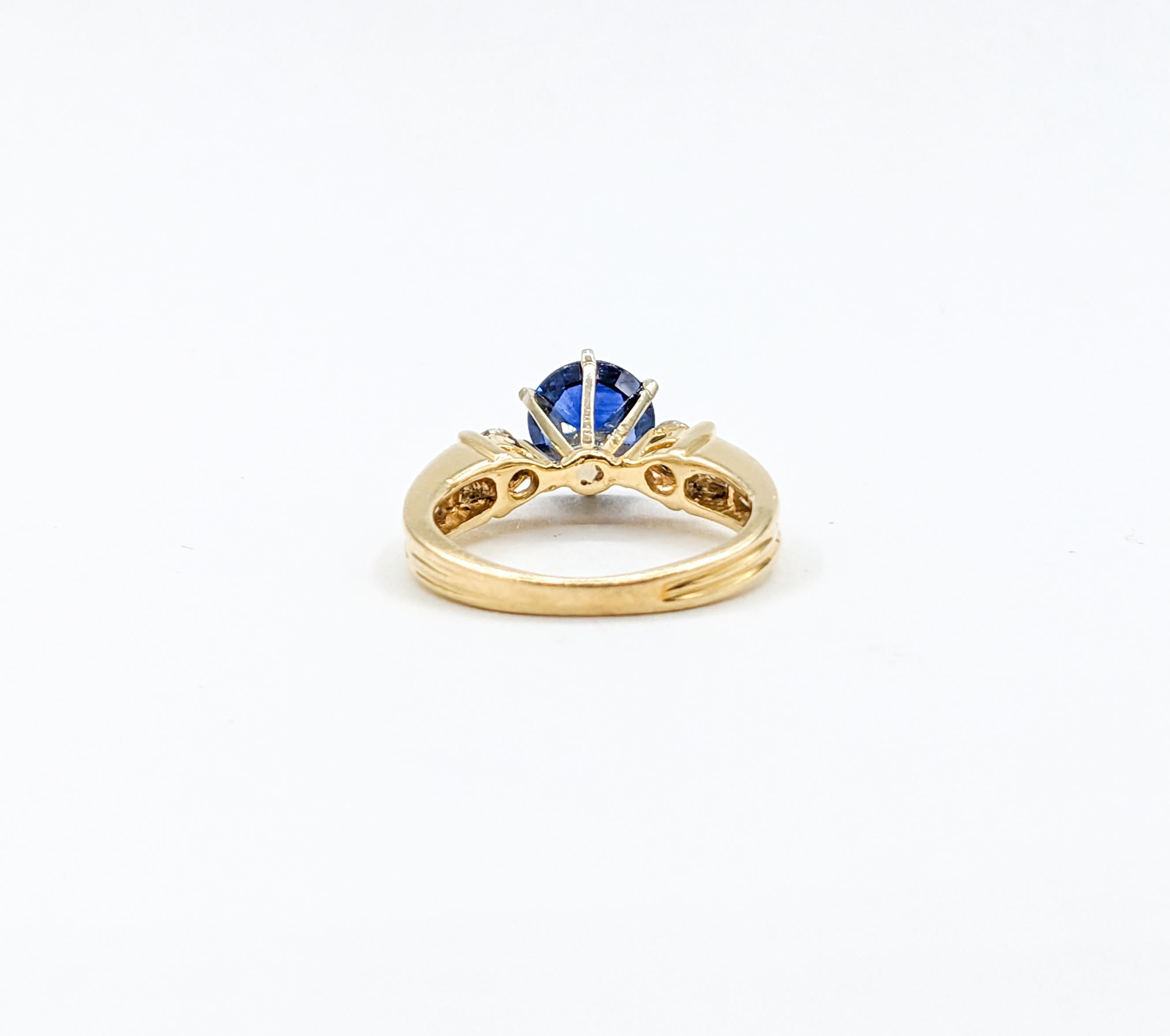 Round Cut Classic Blue Sapphire & Diamond Engagement Ring in 14K Gold For Sale