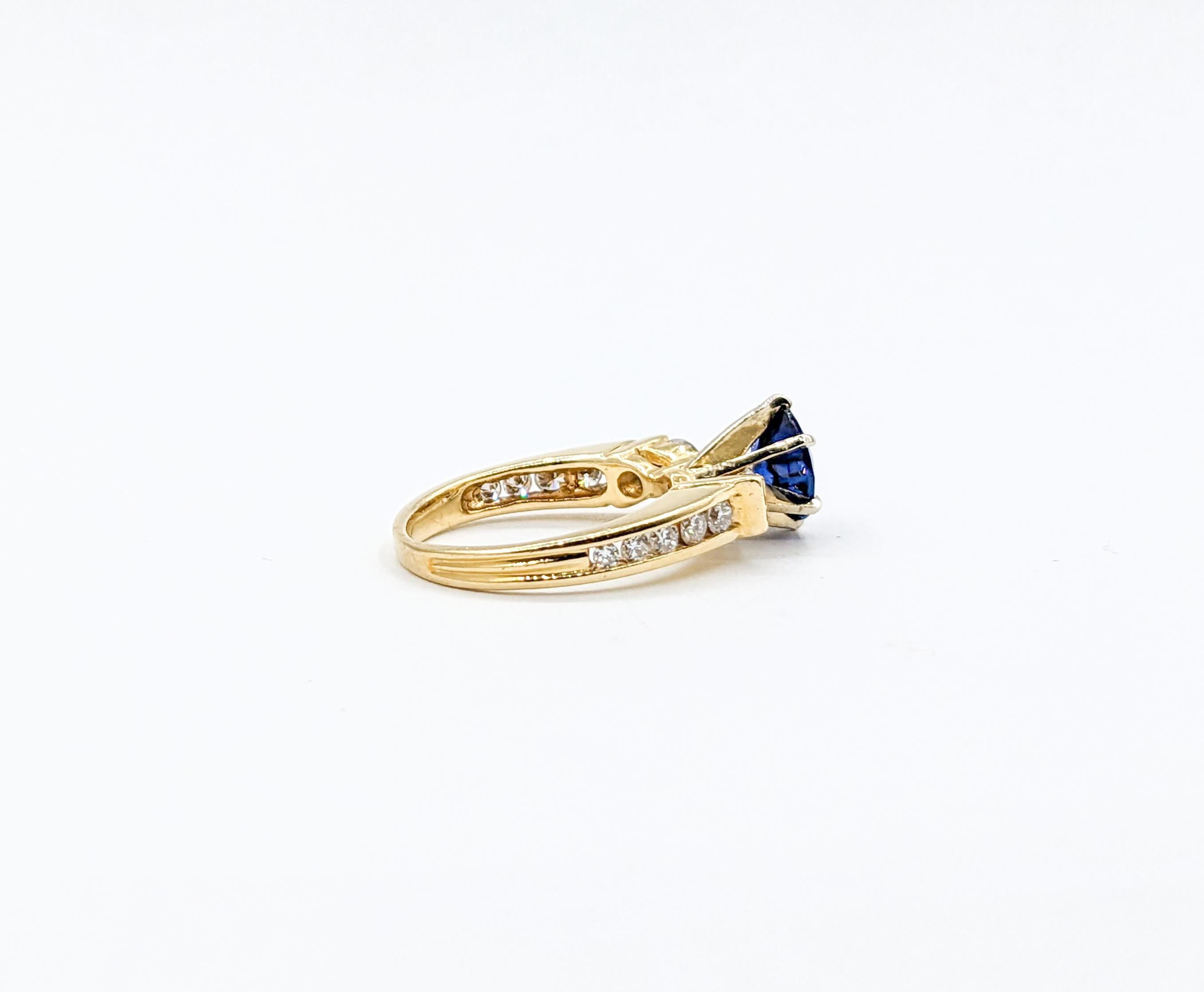 Women's Classic Blue Sapphire & Diamond Engagement Ring in 14K Gold For Sale