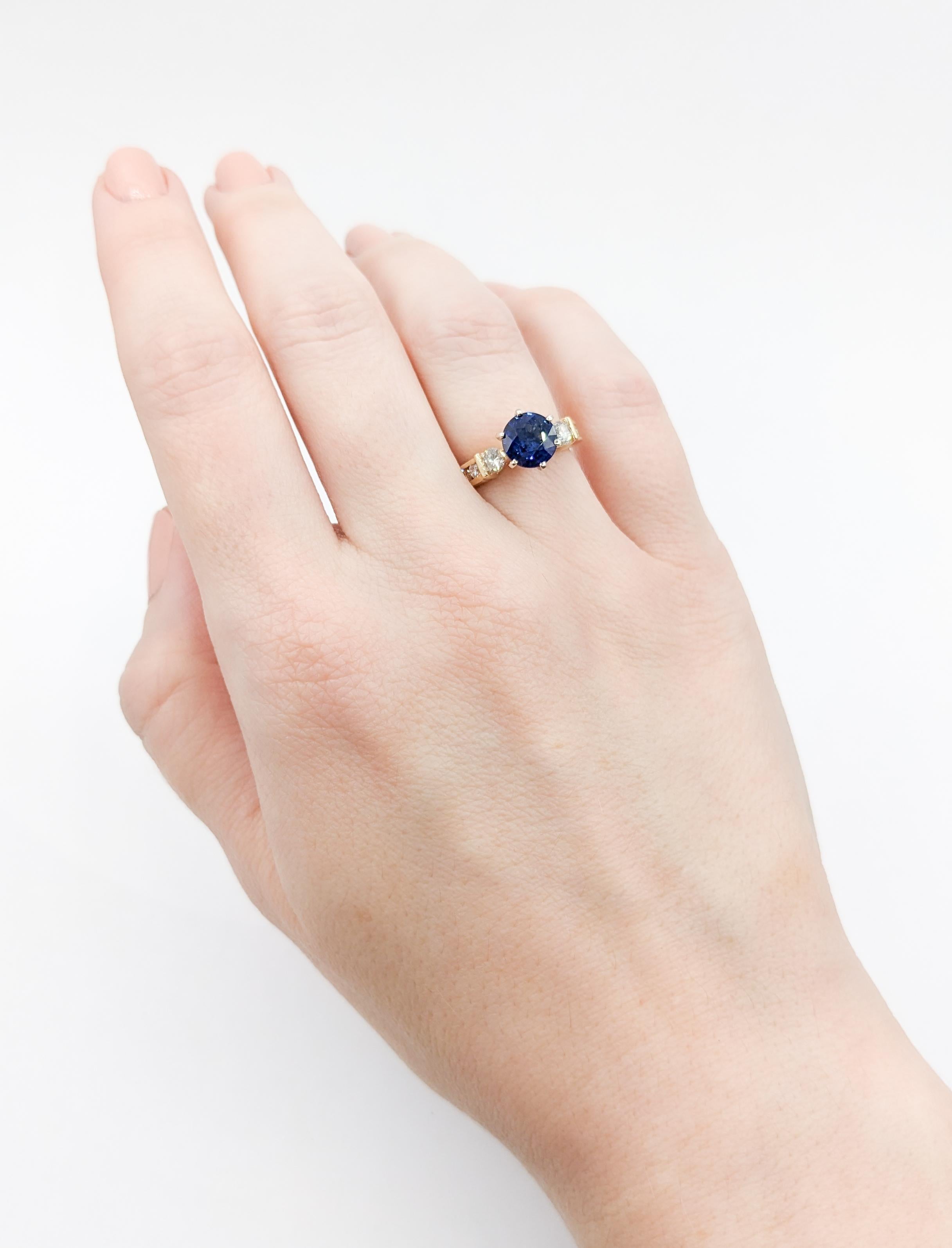Classic Blue Sapphire & Diamond Engagement Ring in 14K Gold For Sale 2