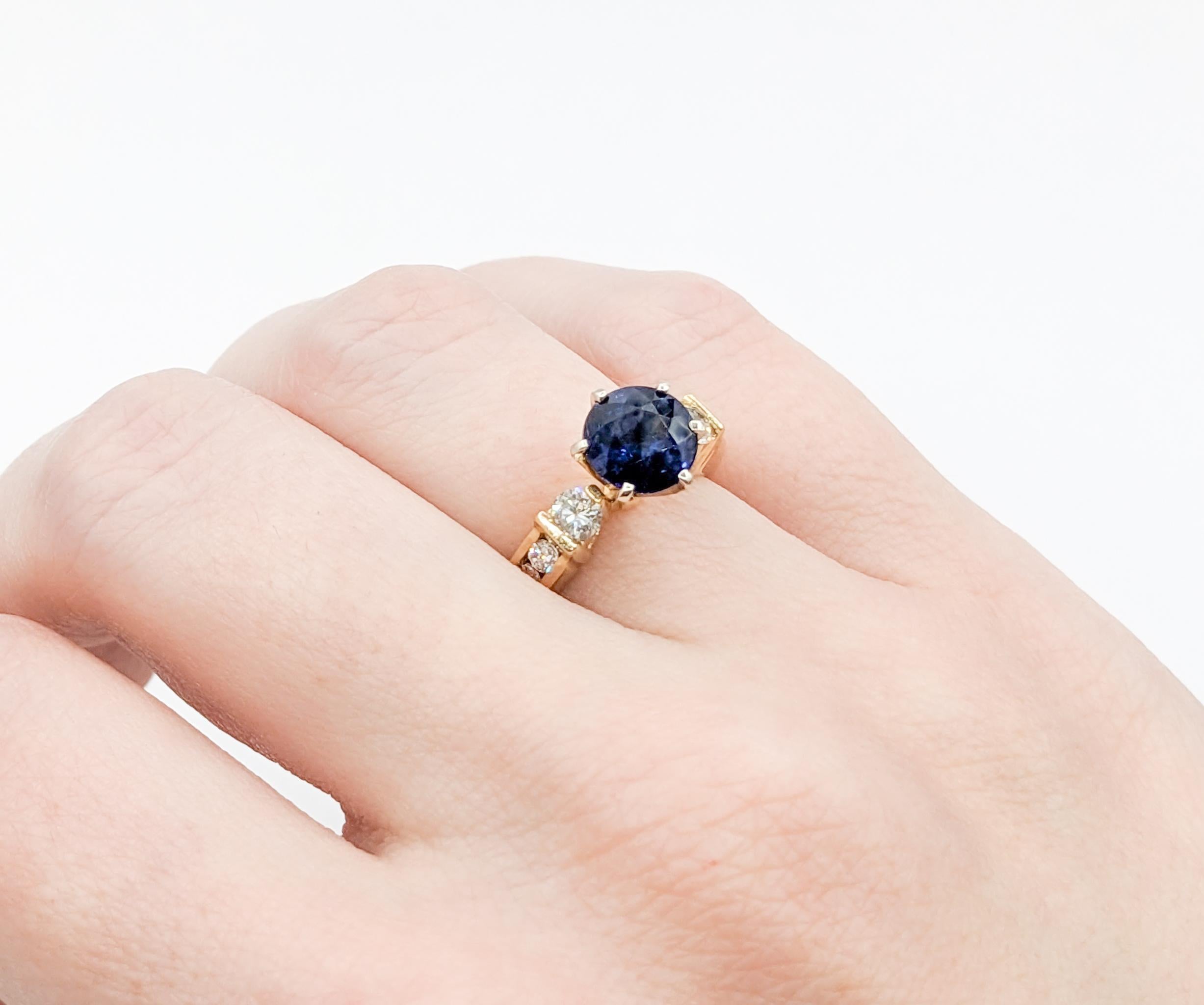 Classic Blue Sapphire & Diamond Engagement Ring in 14K Gold For Sale 3