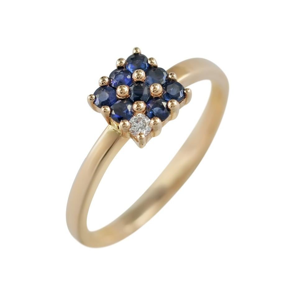 Modern Classic Blue Sapphire Diamond Pink Gold Ring