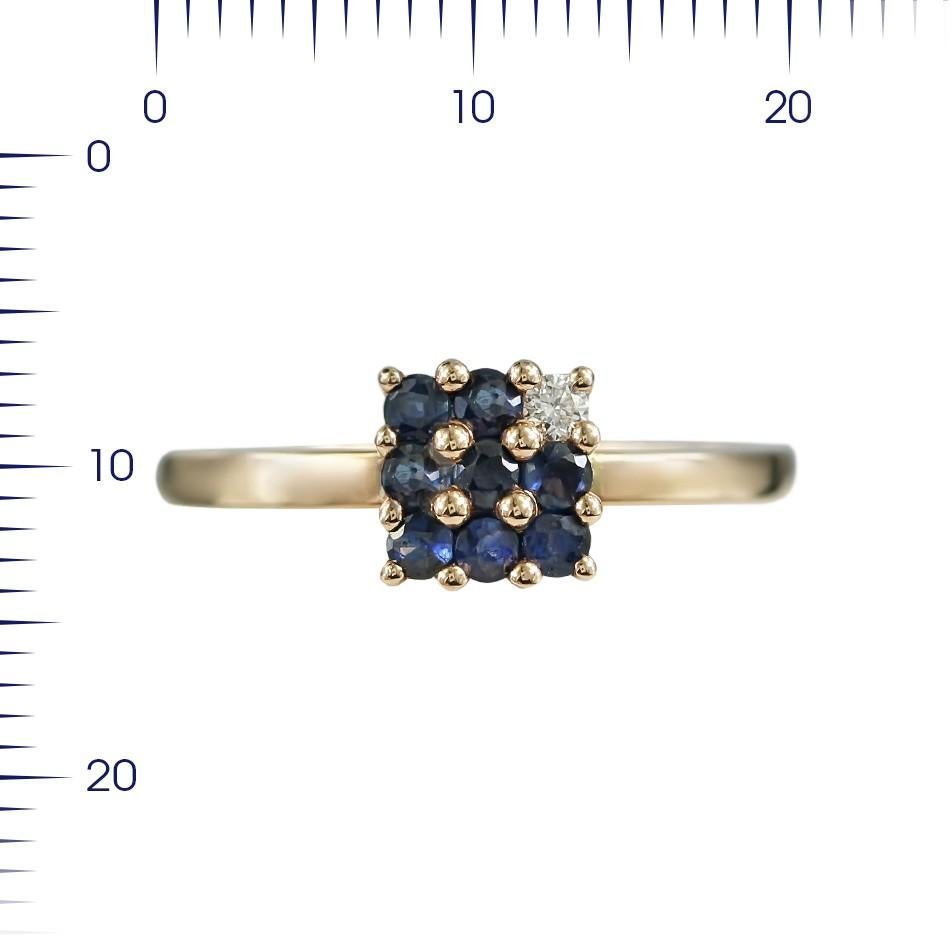 Round Cut Classic Blue Sapphire Diamond Pink Gold Ring