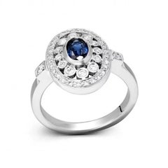 Anello classico con zaffiro blu e diamante in oro bianco 18 carati per Lei