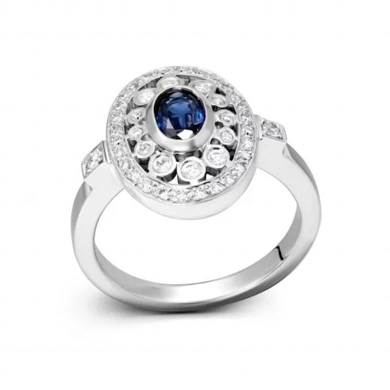 Modern Classic Blue Sapphire Diamond White 18k Gold Ring  for Her For Sale