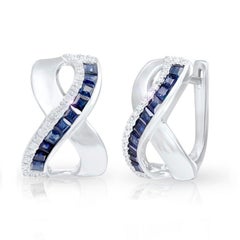Classic Blue Sapphire Diamond White Gold Earrings