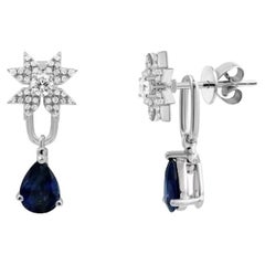 Classic Blue Sapphire Diamond White Gold Lever-Back Earrings for Her