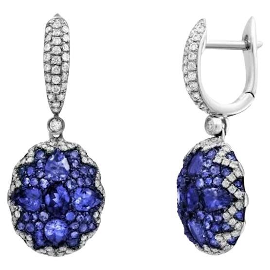 Classici orecchini a leva in oro bianco con diamante e zaffiro blu per lei in vendita