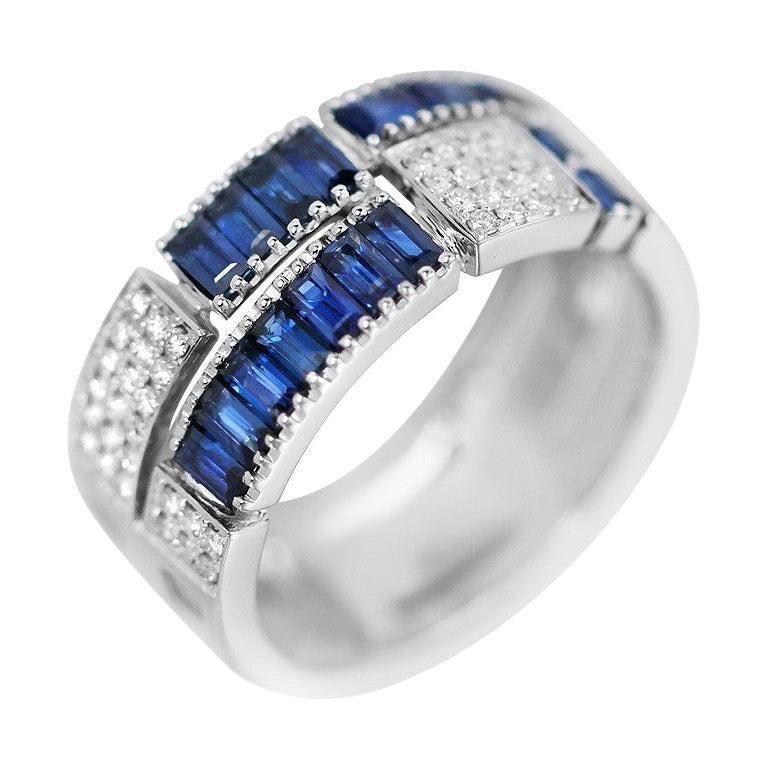 For Sale:  Classic Blue Sapphire Diamond White Gold Ring