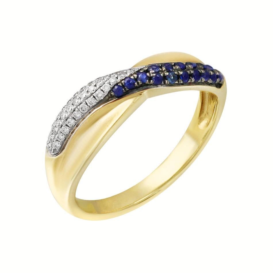 Round Cut Classic Blue Sapphire Diamond Yellow Gold Ring For Sale