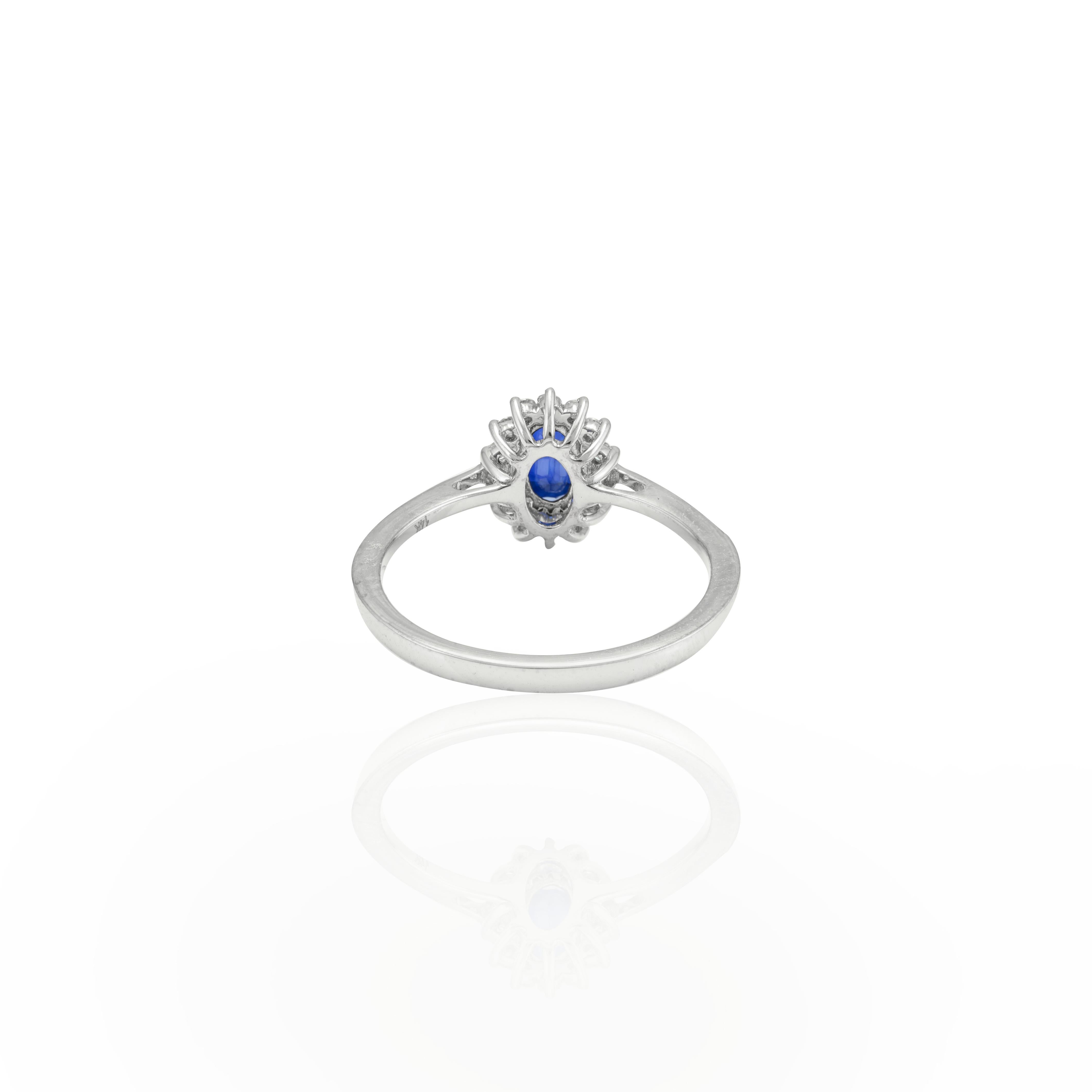 For Sale:  Classic0.43 Ct Blue Sapphire and Halo Diamond Ring in 14k Solid White Gold  5