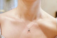 Classic Blue Sapphire Pear Cut and White Diamond 10K White Gold Pendant