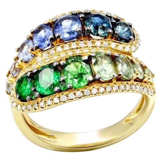 Classic Blue Sapphire Tsavorite Diamond 18K Gelbgold Ring für Sie