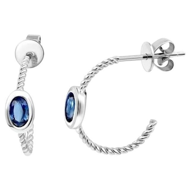 Classic Blue Sapphire White 14K Gold Earrings for Her For Sale