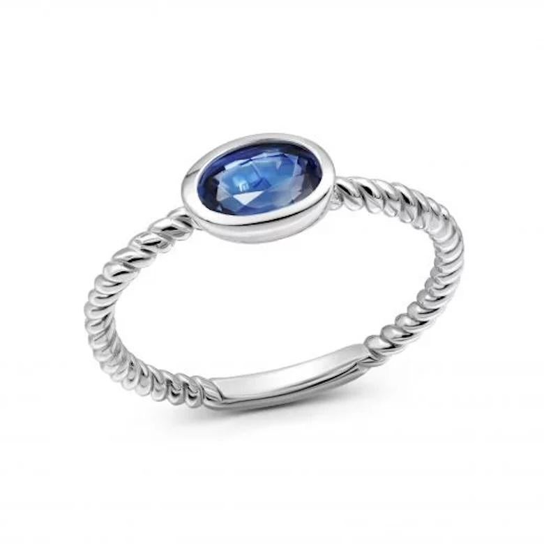 Antique Cushion Cut Classic Blue Sapphire White 14K Gold Ring for Her For Sale