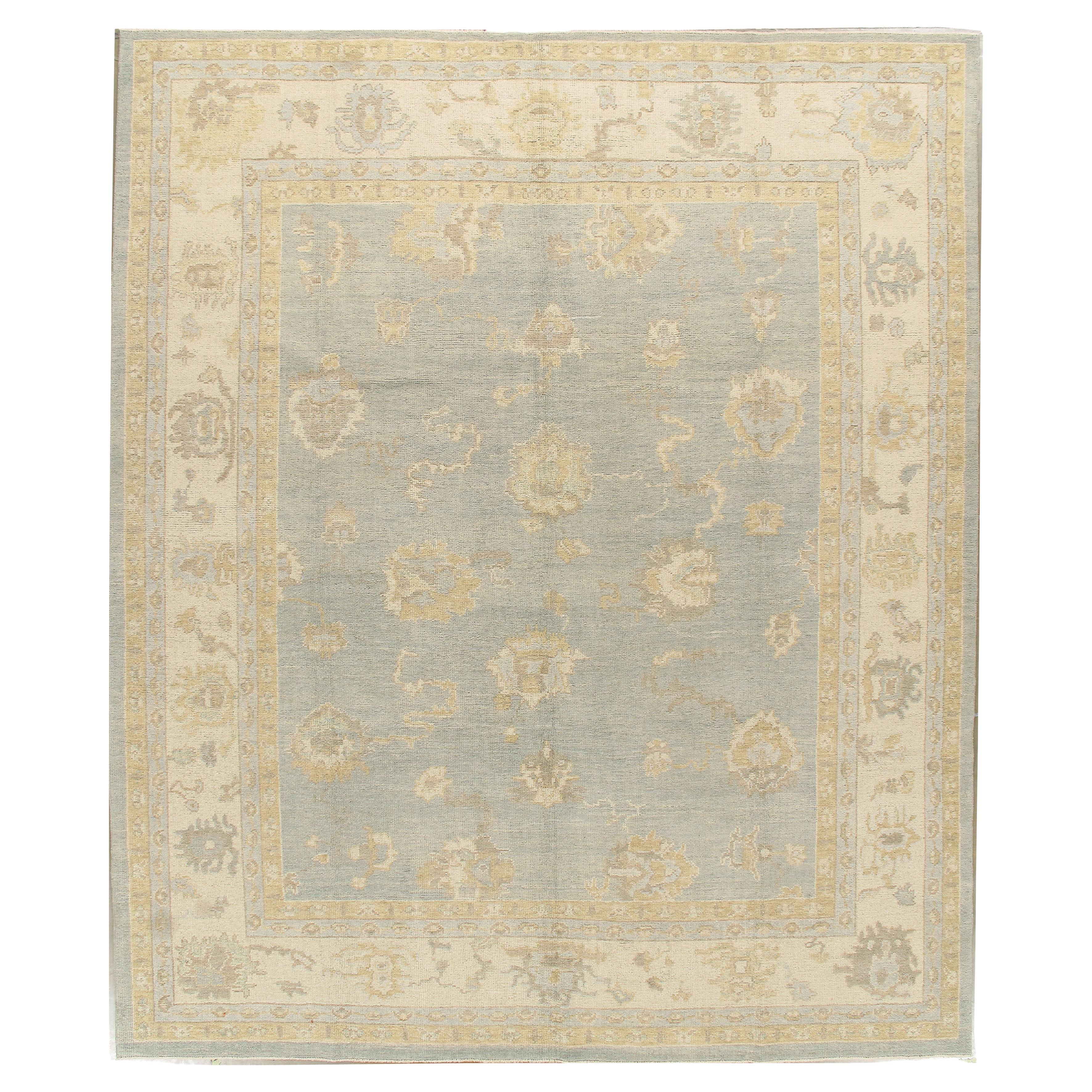 Classic Blue Style Oushak Tapis noué à la main 9' x 11' en vente