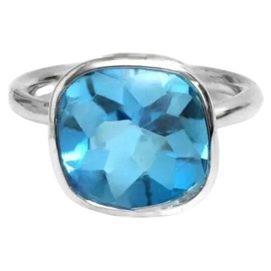 9.54ct Cushion-Cut Blue Topaz 14K White Gold Ring