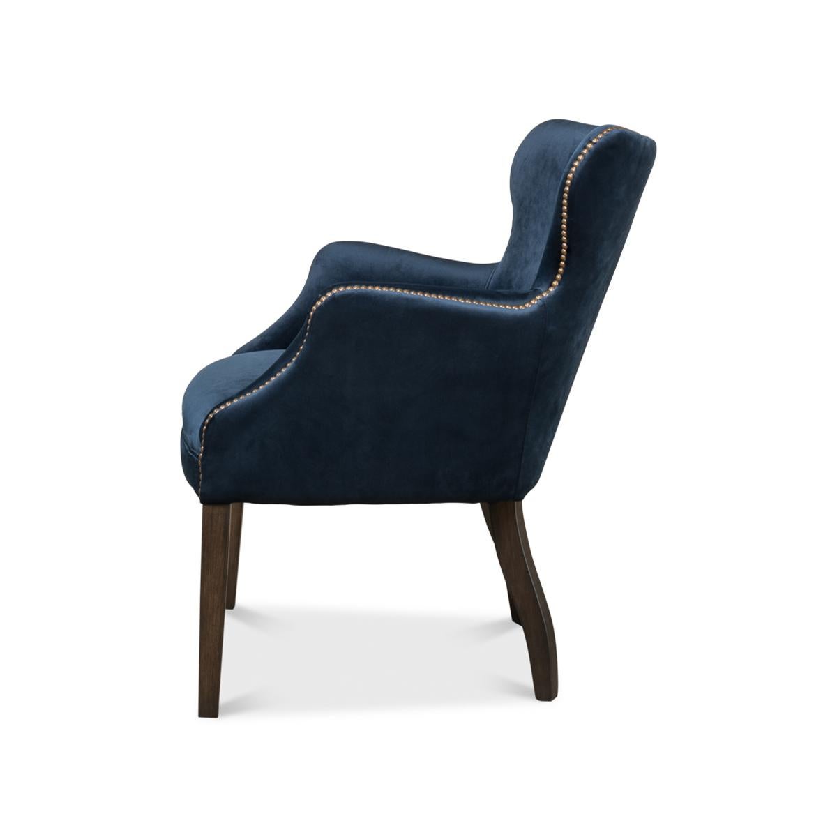 American Classical Classic Blue Velvet Armchair For Sale