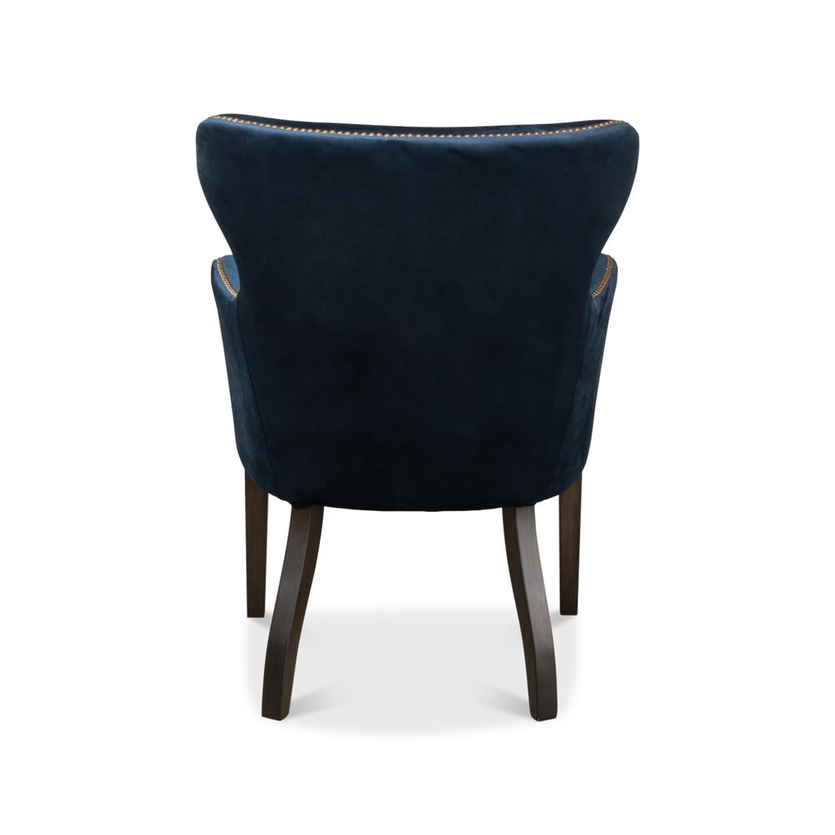 Asian Classic Blue Velvet Armchair For Sale