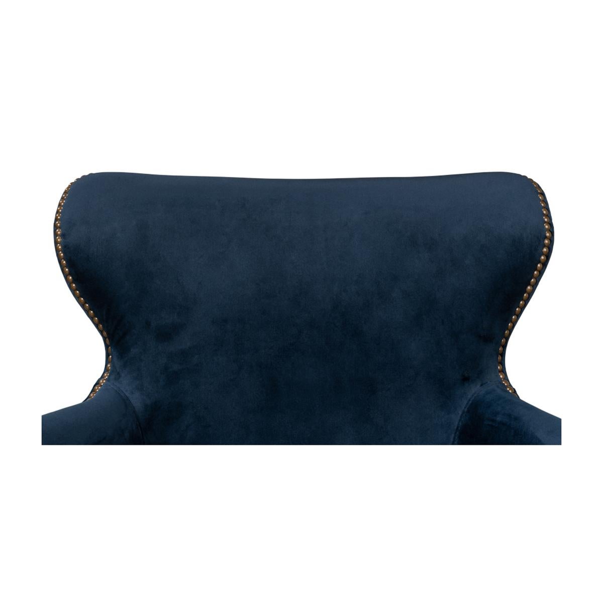 Classic Blue Velvet Armchair In New Condition For Sale In Westwood, NJ