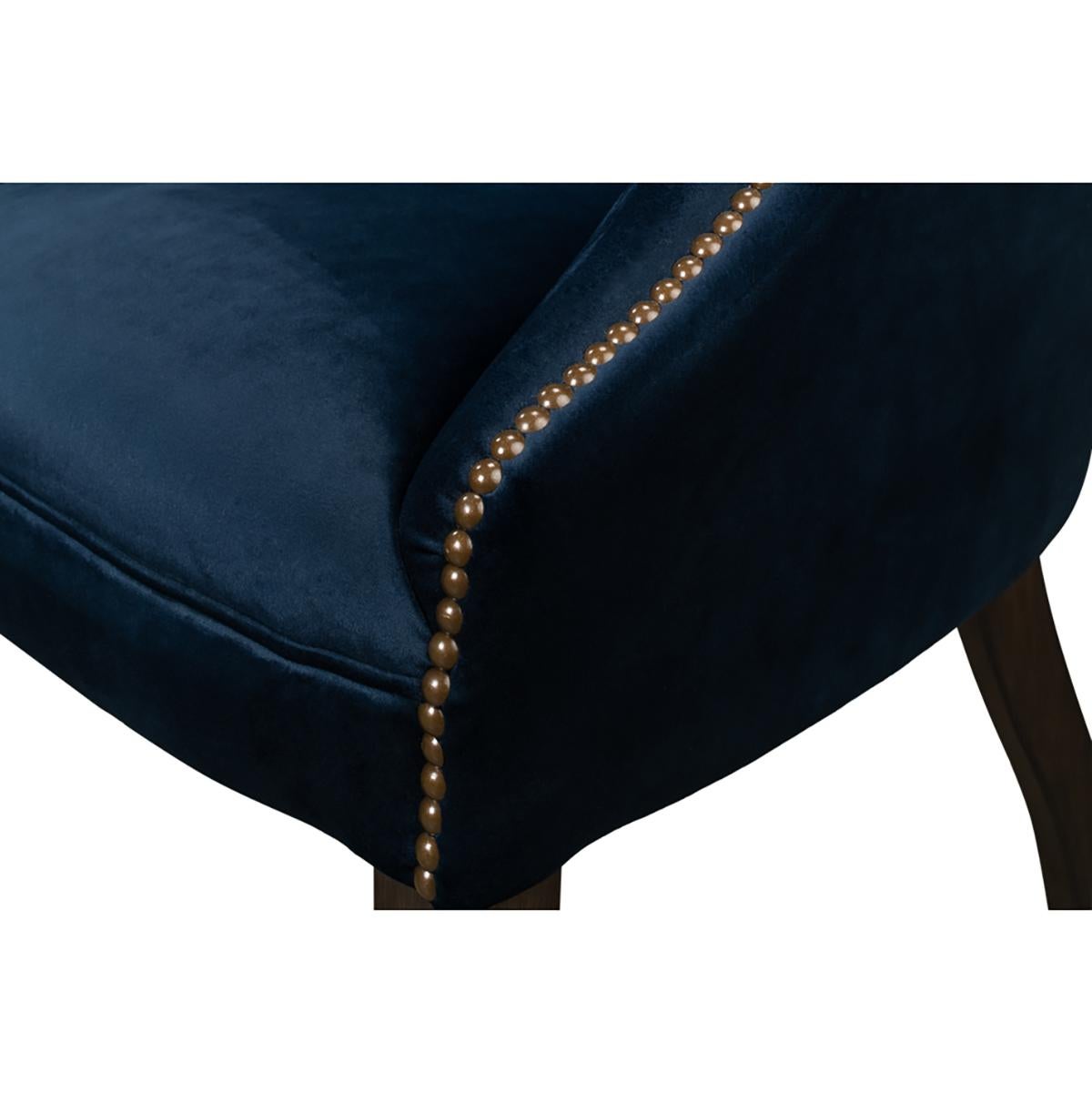 Contemporary Classic Blue Velvet Armchair For Sale