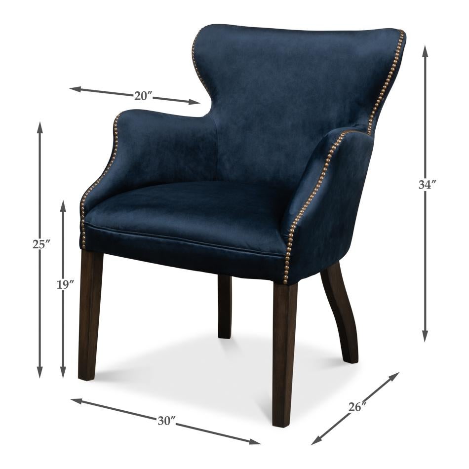 Classic Blue Velvet Armchair For Sale 3