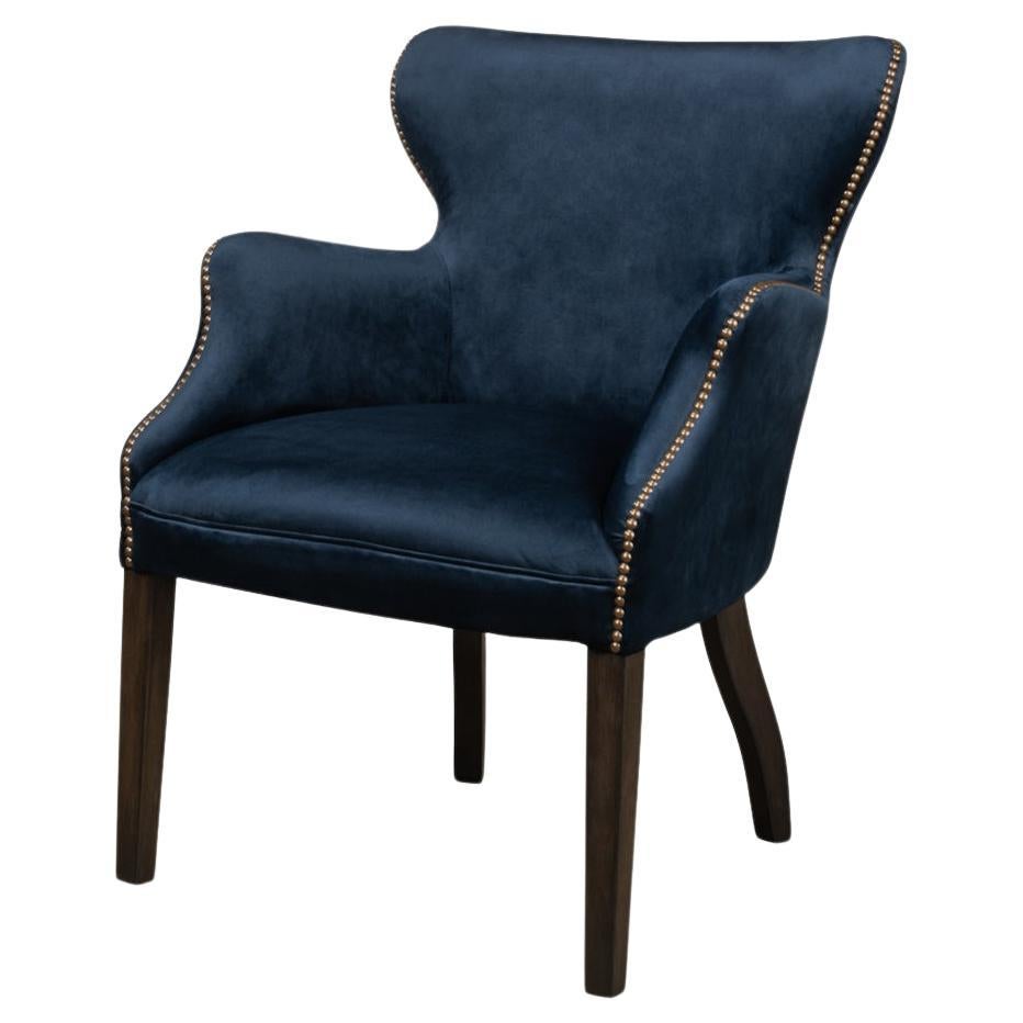 Classic Blue Velvet Armchair For Sale